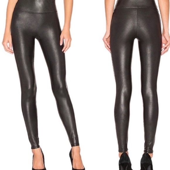 Spanx size Medium Tall MT Faux Leather Tight Leggings Pants Black - Picture 1 of 4